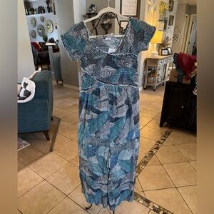 Patrons of Peace Jumpsuit Womens L Hawaiian Ruffle Ruched Rayon Round Neck NWT